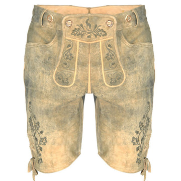 Bavarian Lederhosen Men Knee Bound Antique Waxed Gray