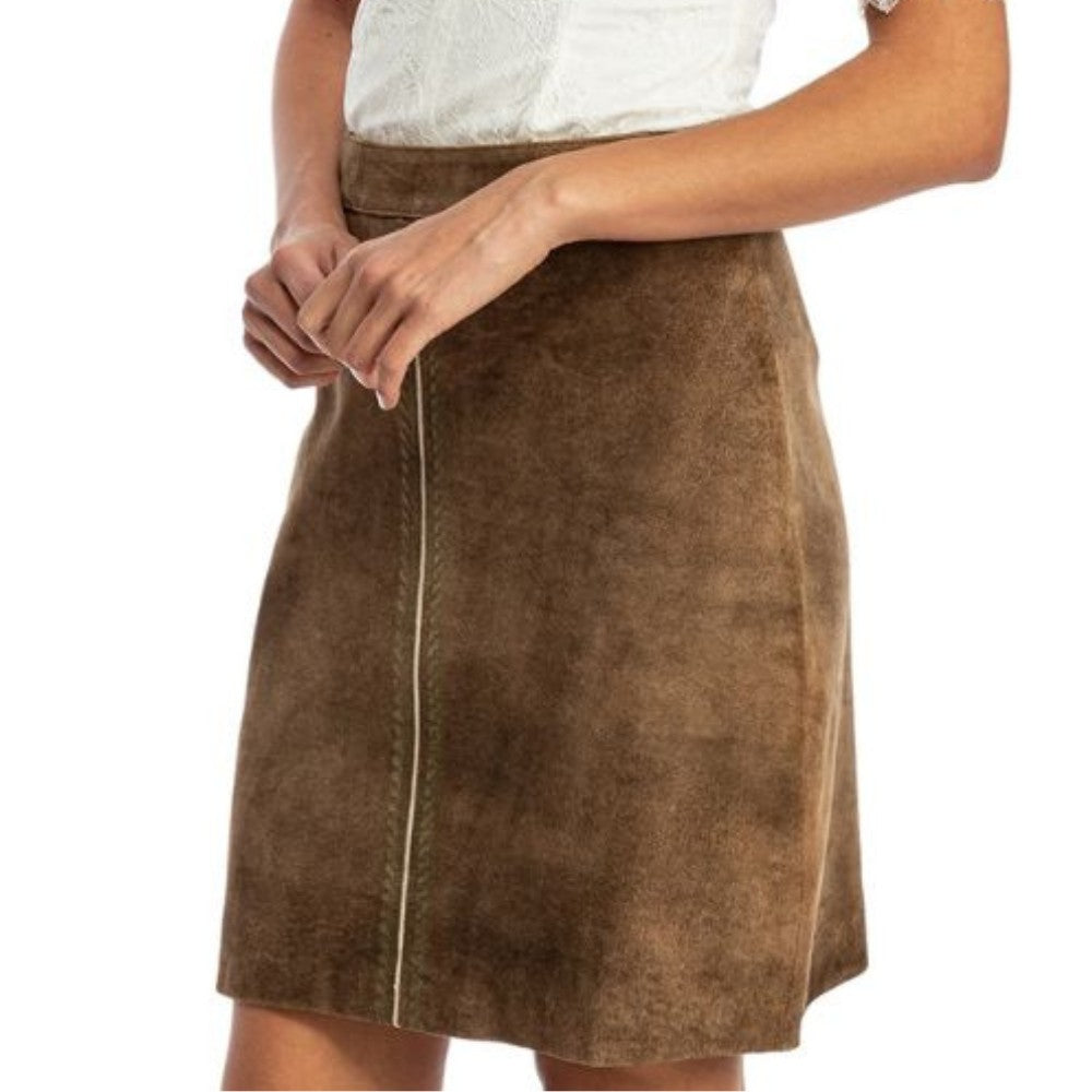 Bavarian Leather Skirt with Floral Embroidery