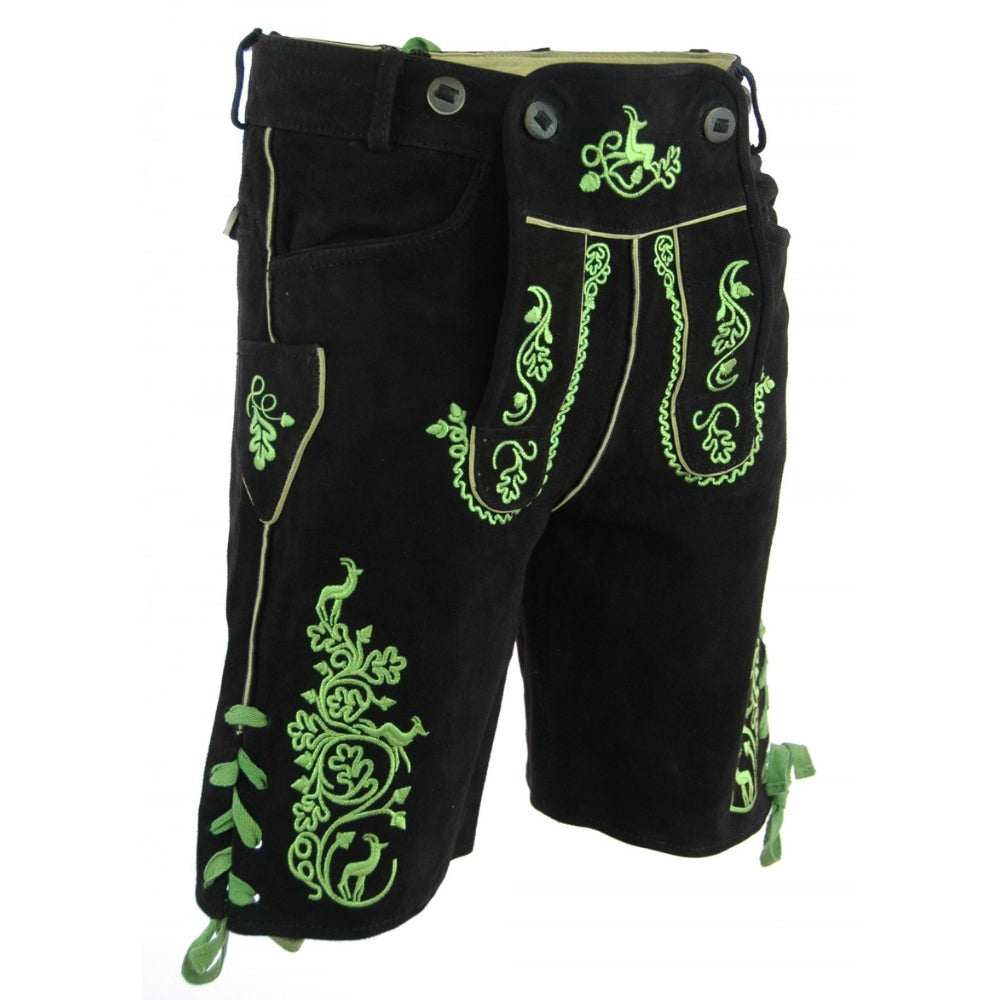 Short Authentic Lederhosen in Black and Green