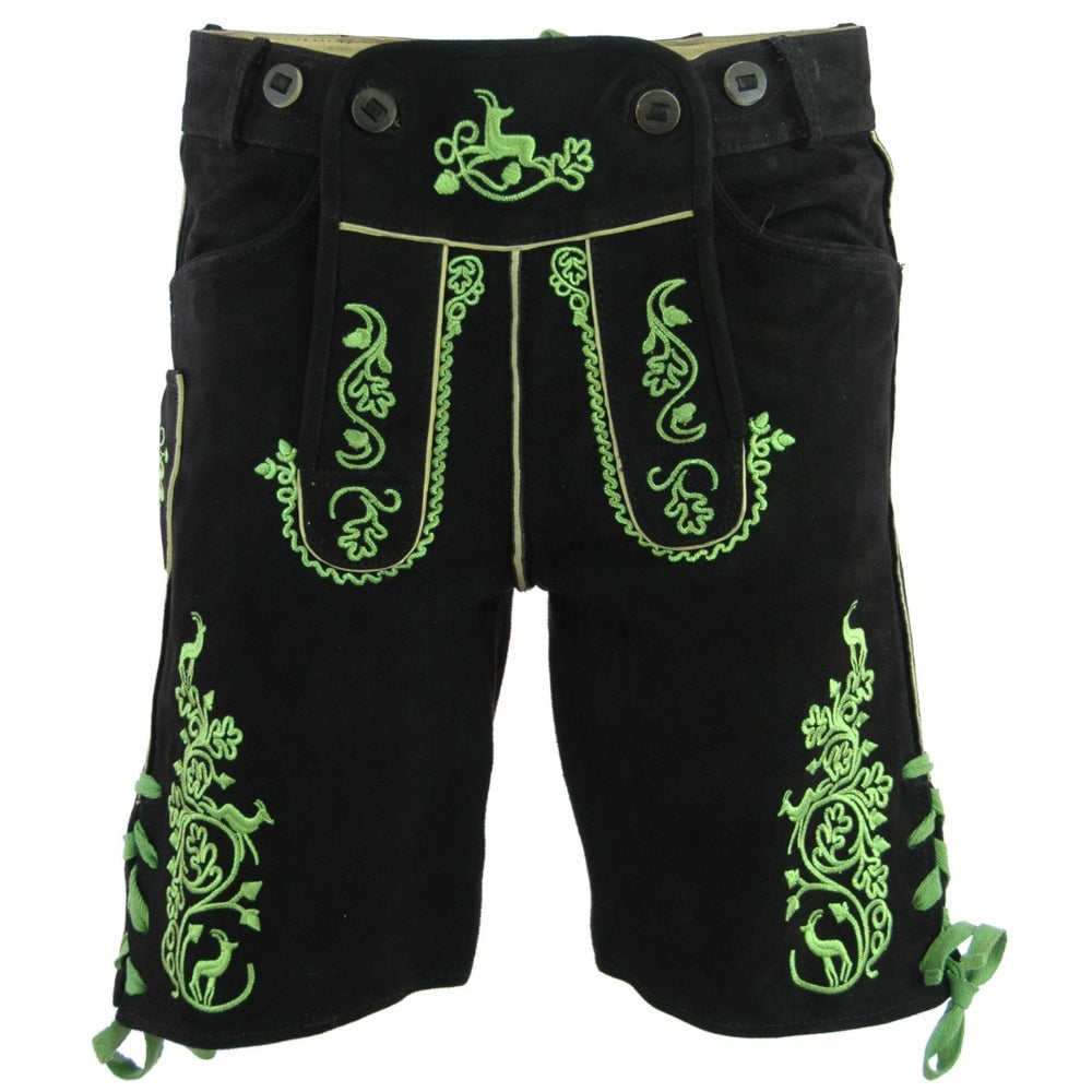 Short Authentic Lederhosen in Black and Green