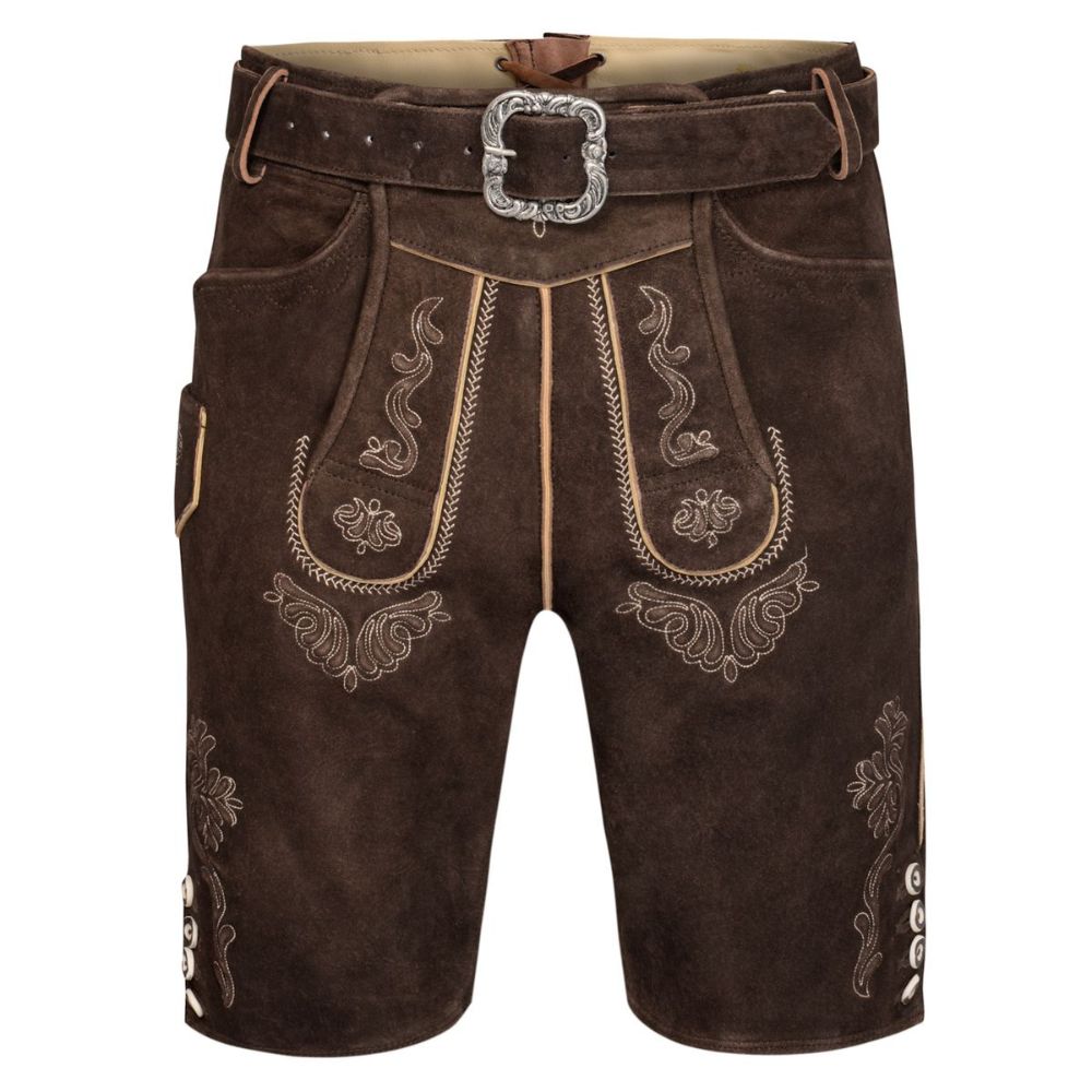 Traditional German Short Lederhosen Dark Brown with Belt