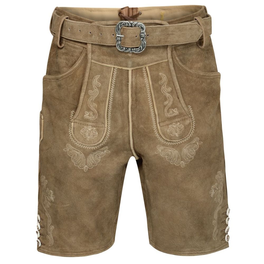 German Shorts Lederhose with Suspenders Light Brown